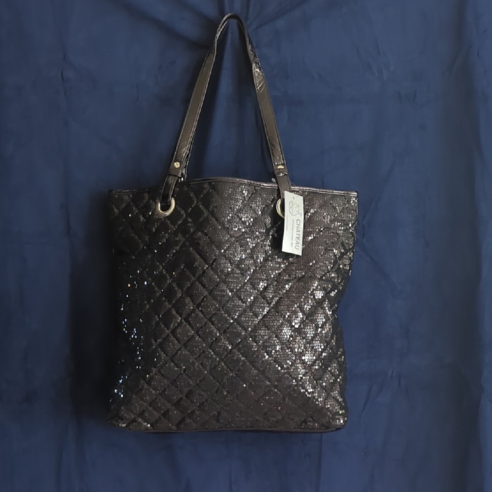 Chateau Black Sequin Quilted Tote